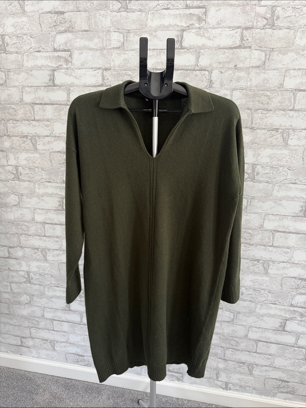 LOFT Olive Green Collared V-Neck Knit Sweater Dress